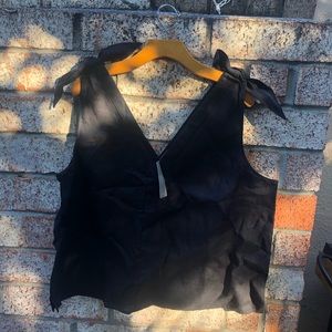 NWT J.Crew tank top in black linen w tie knots XXL